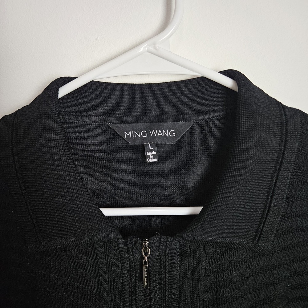 Ming Wang Cardigan Sz L Textured Long Sleeve Lightweight Full Zip Acrylic Black - Picture 3 of 7